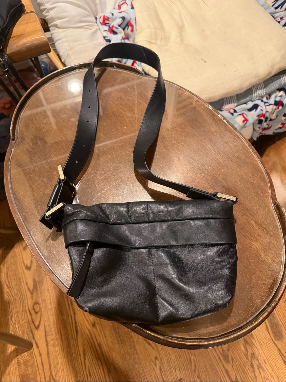 AllSaints Black Leather Adjustable Crossbody Bag